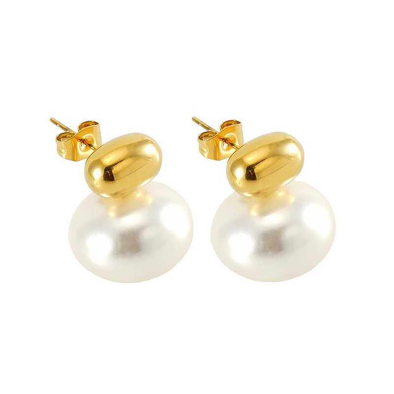 1 paire de boucles d'oreilles à tige pour femme en acier inoxydable plaqué or 18 carats de couleur unie et rétro avec perles d'imitation h5 